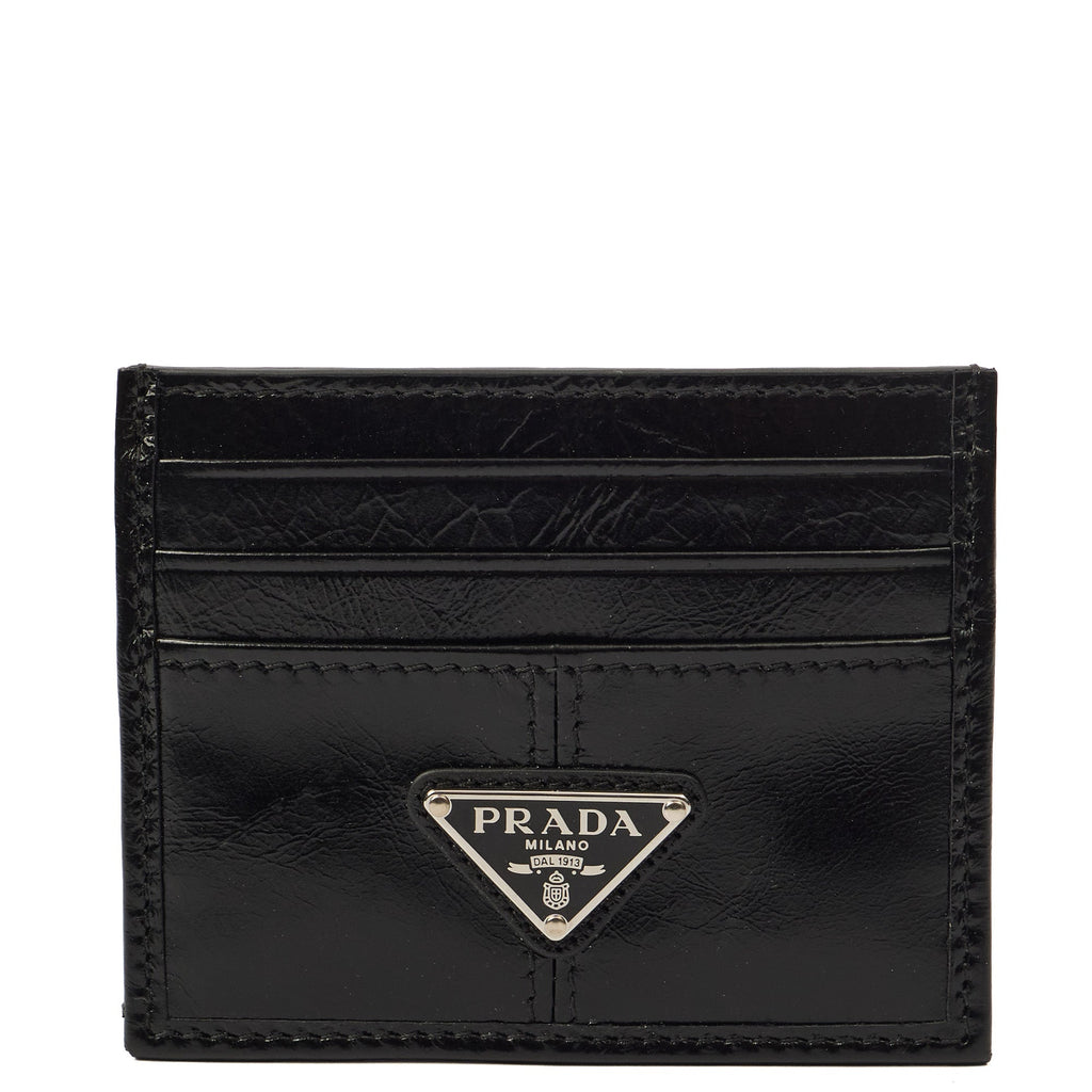 Prada Card Holder Card Holder in Black, Leather — Front View
