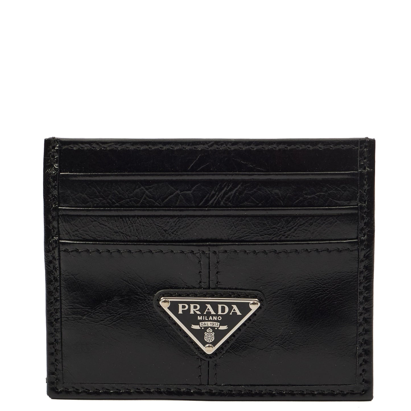 Prada Card Holder Card Holder in Black, Leather — Front View