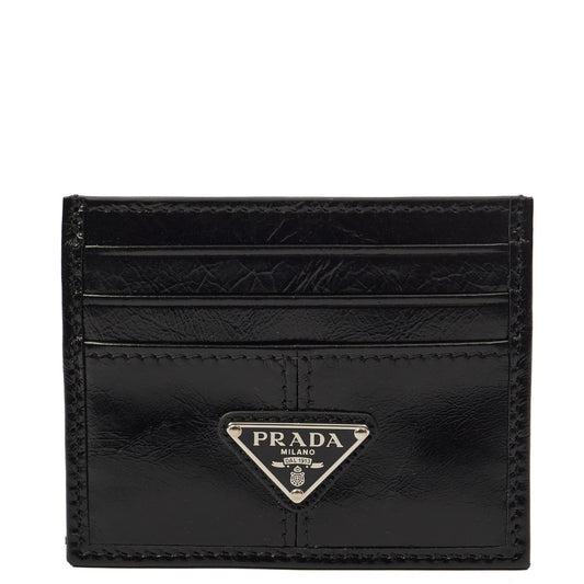 Prada Card Holder Card Holder in Black, Leather — Front View