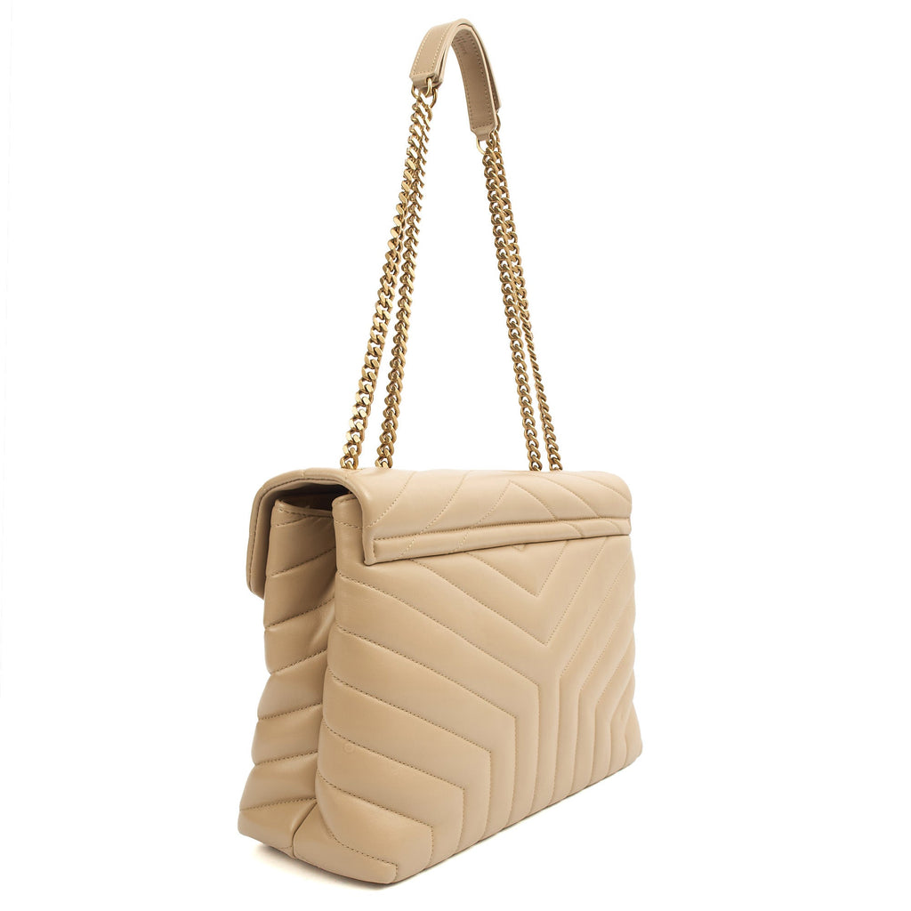 Saint Laurent Shoulder Bag Lou Lou - Medium in Cream, Calfskin Leather — Back View