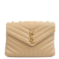 Saint Laurent Shoulder Bag Lou Lou - Medium in Cream, Calfskin Leather — Front View