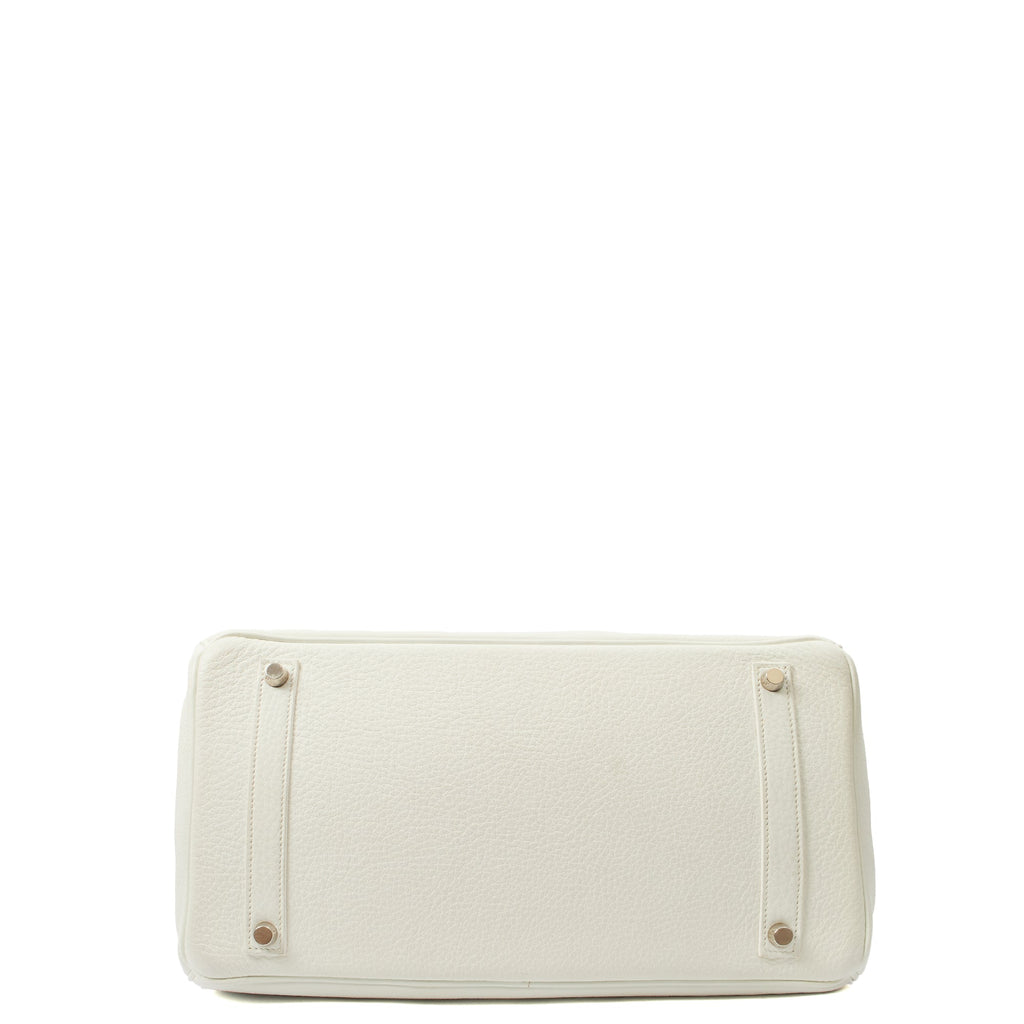 Hermes Top Handle Birkin 35 in White, Clemence Leather — Top View