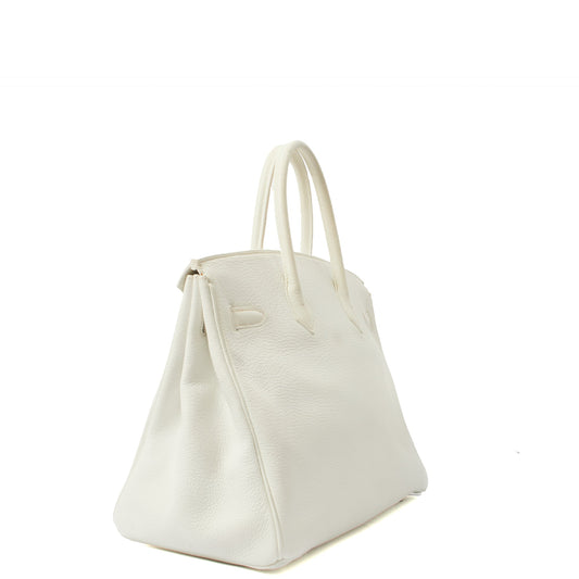 Hermes Top Handle Birkin 35 in White, Clemence Leather — Side View