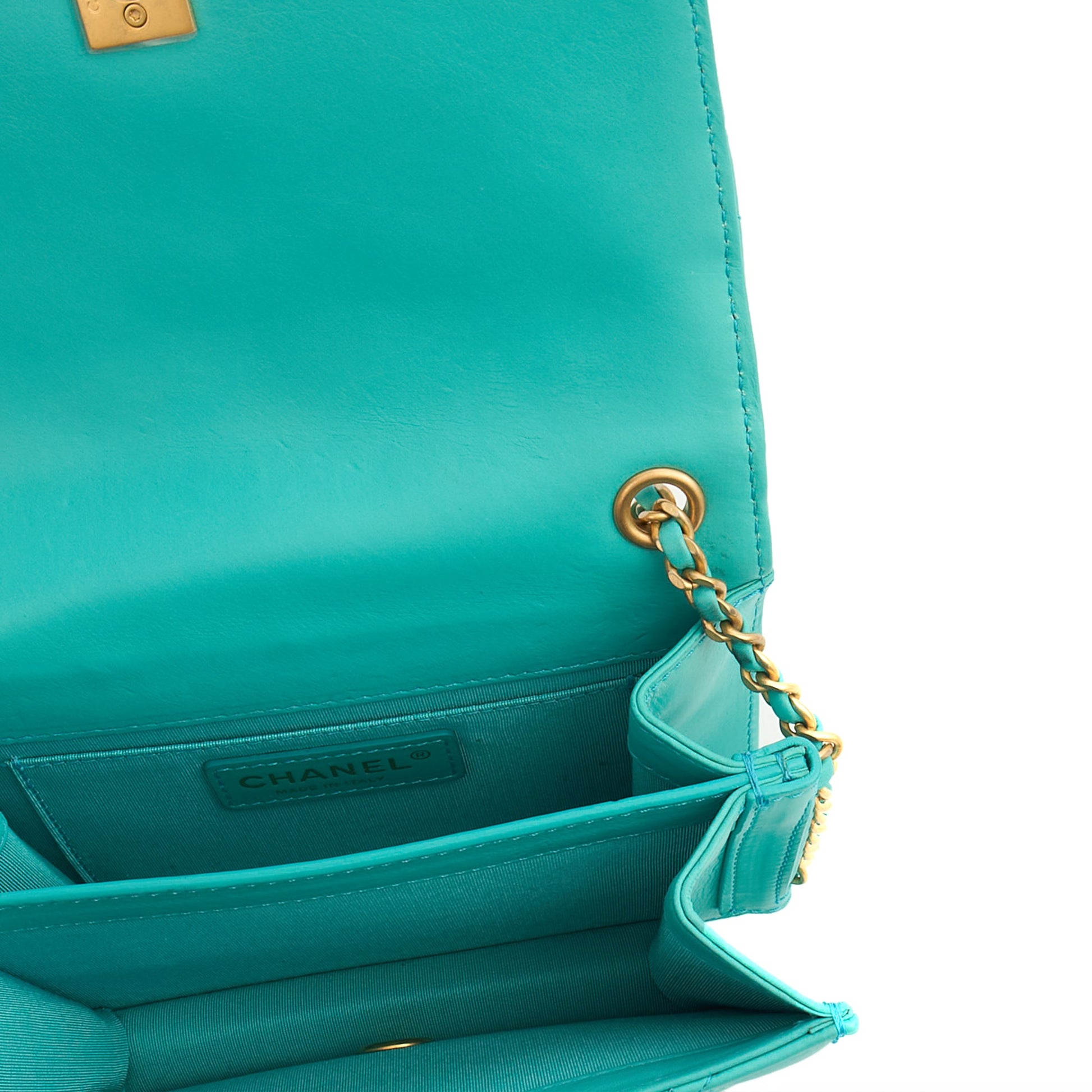 Chanel Cross Body Quilted Flap Bag Mini in Blue, Calfskin Leather — Alternate View 9
