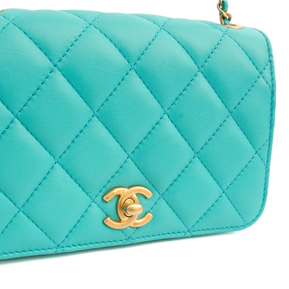 Chanel Cross Body Quilted Flap Bag Mini in Blue, Calfskin Leather — Lifestyle View