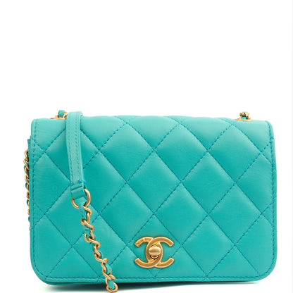 Chanel Cross Body Quilted Flap Bag Mini in Blue, Calfskin Leather — Front View