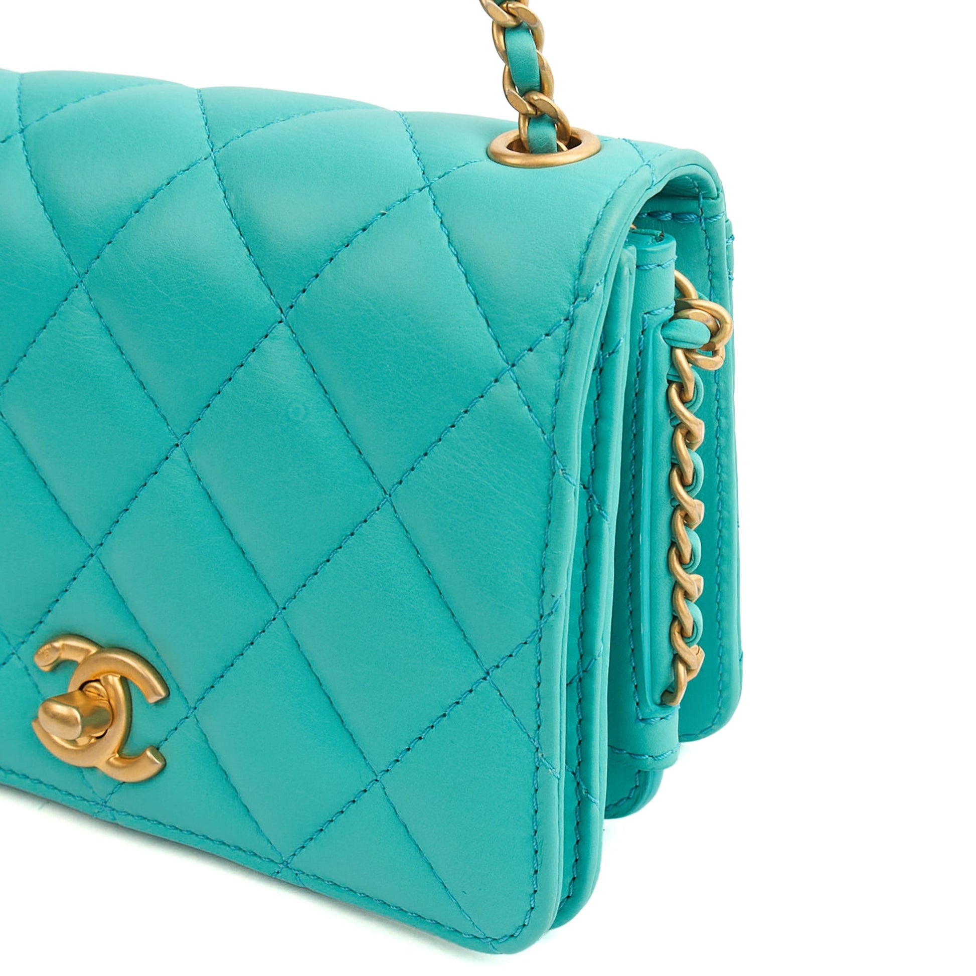 Chanel Cross Body Quilted Flap Bag Mini in Blue, Calfskin Leather — Alternate View 7