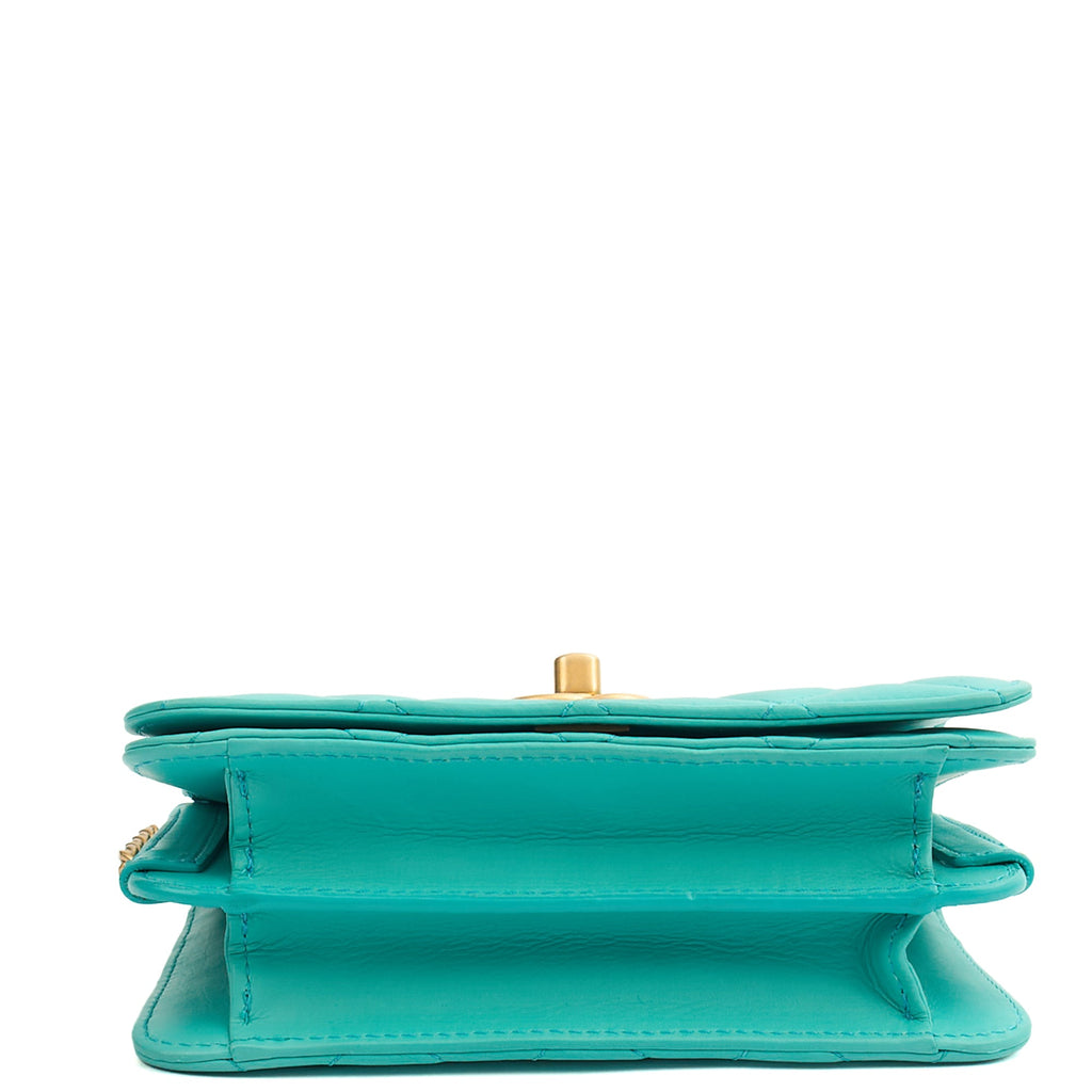 Chanel Cross Body Quilted Flap Bag Mini in Blue, Calfskin Leather — Top View