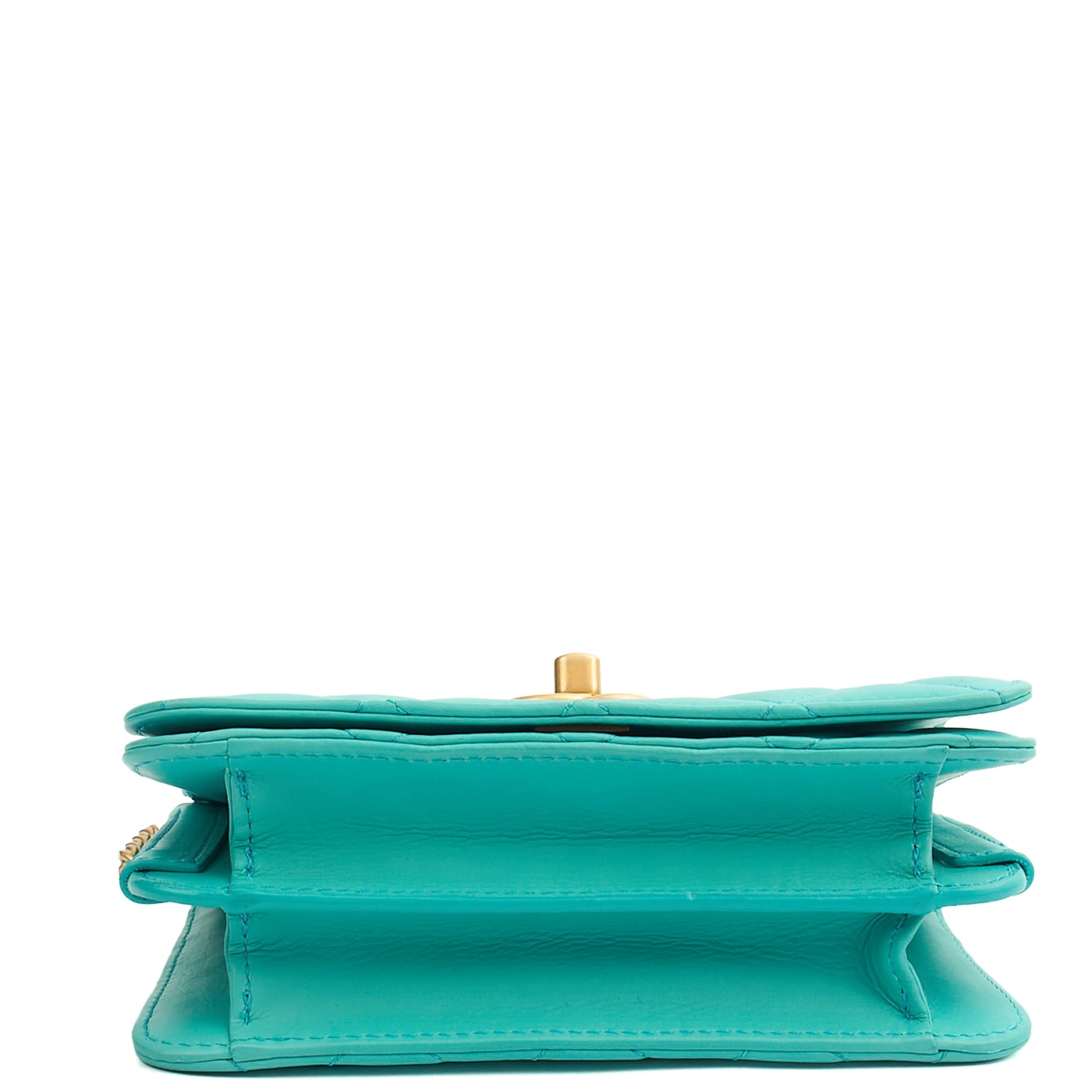 Chanel Cross Body Quilted Flap Bag Mini in Blue, Calfskin Leather — Top View