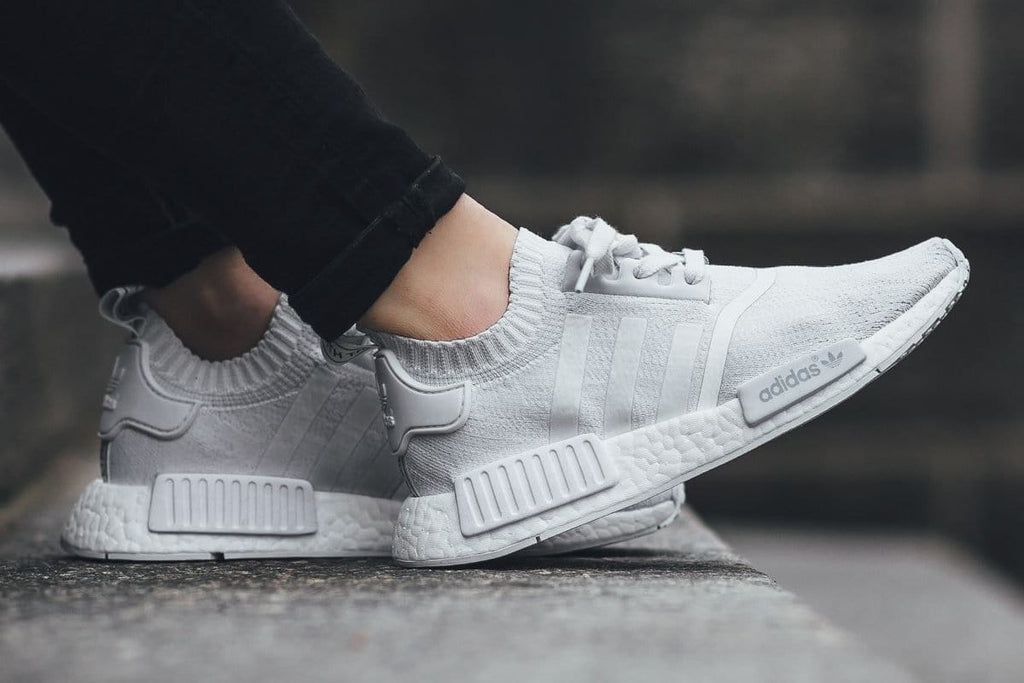 Adidas NMD_R1 Primeknit Vintage White — UK 3.5 | EU 36 | US 4 — Lifestyle View