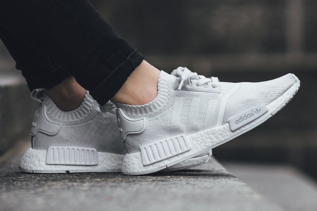 Adidas NMD_R1 Primeknit Vintage White — UK 3.5 | EU 36 | US 4 — Lifestyle View