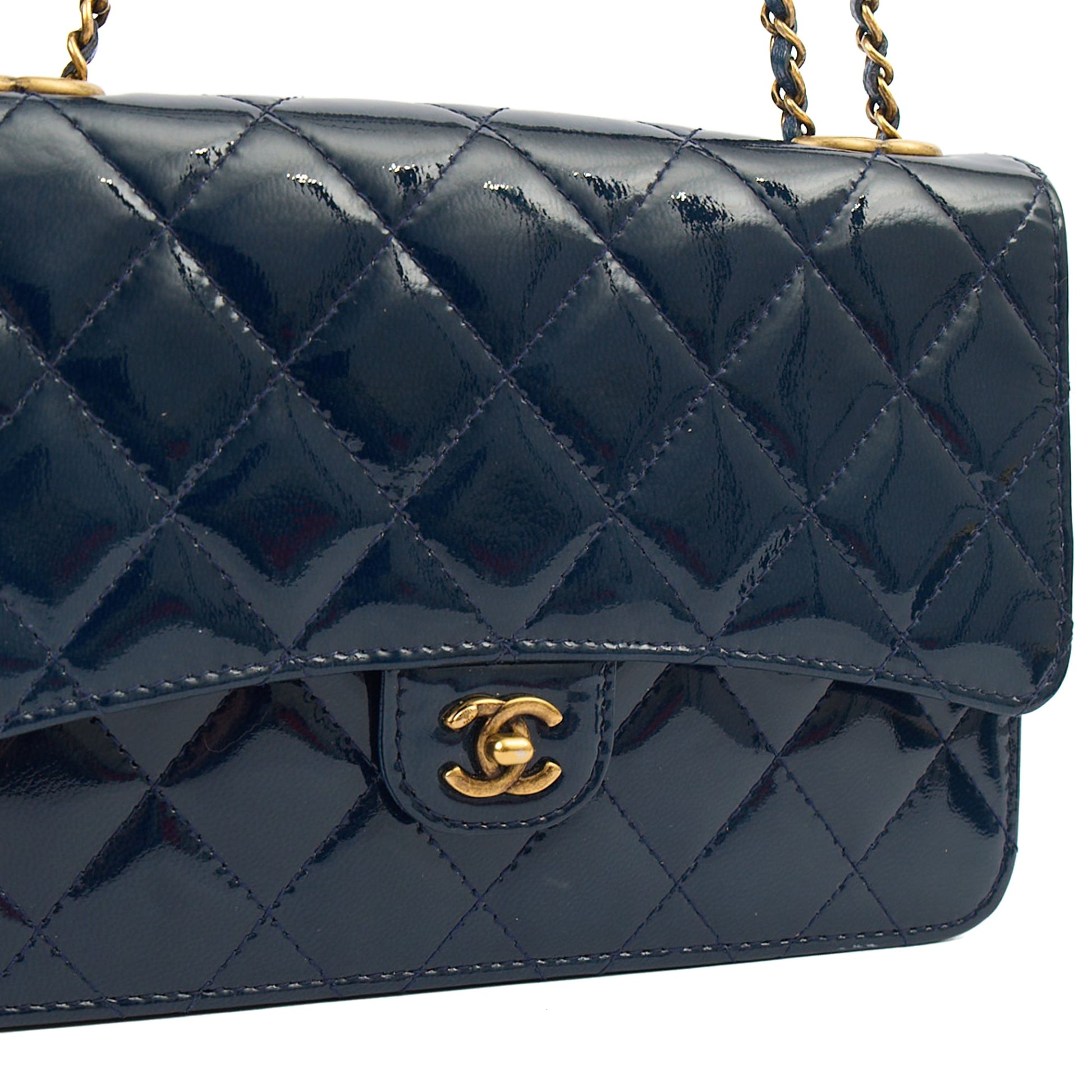 Chanel Cross Body Wallet on Chain in Blue, Patent Leather — Back View