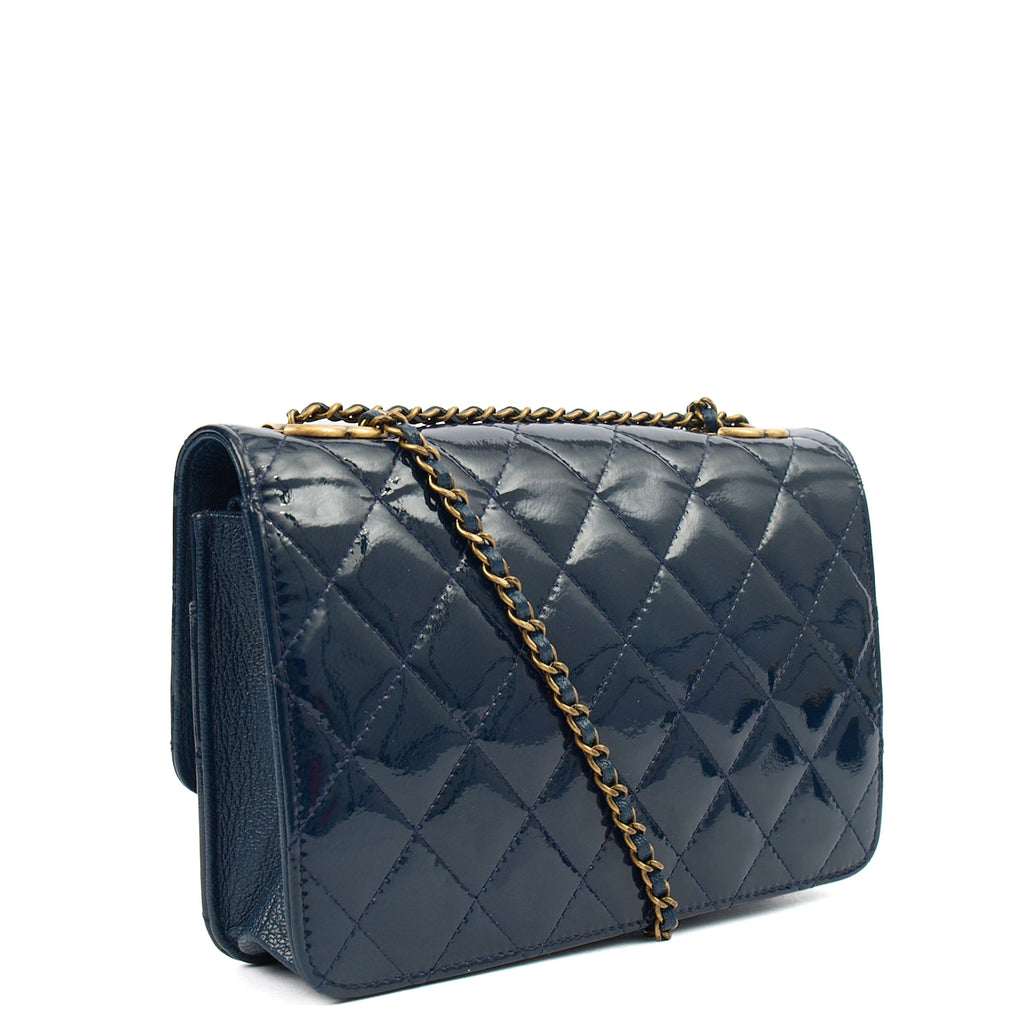 Chanel Cross Body Wallet on Chain in Blue, Patent Leather — Top View