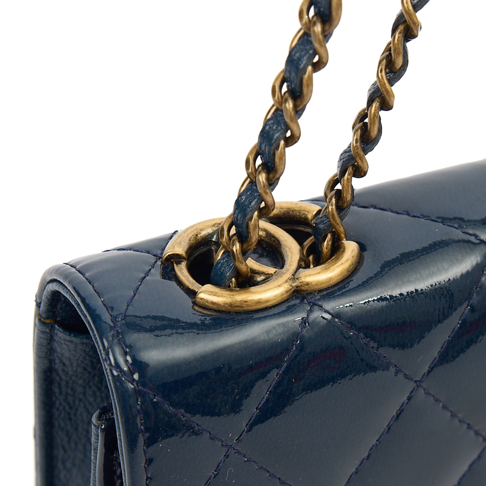 Chanel Cross Body Wallet on Chain in Blue, Patent Leather — Alternate View 8