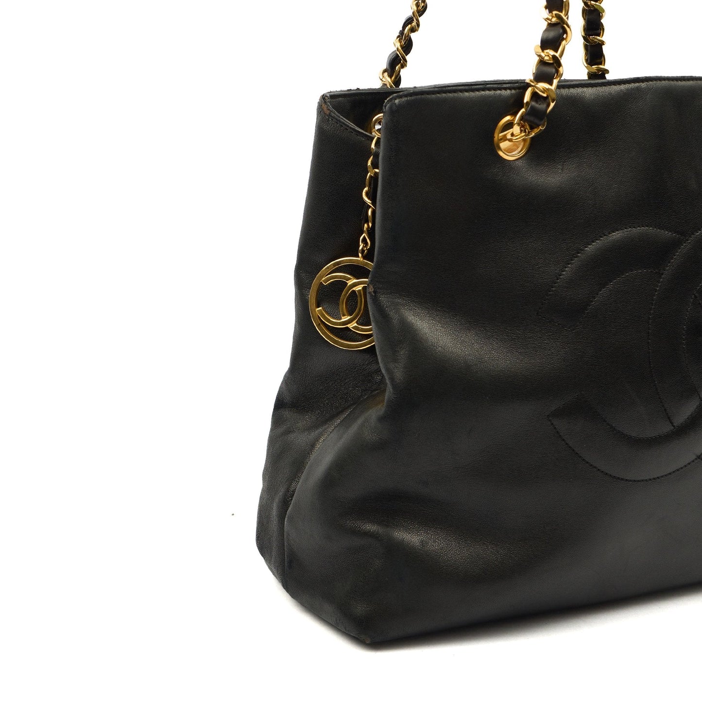 Chanel Tote Vintage Tote in Black, Lambskin Leather — Detail View