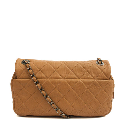 Chanel Shoulder Bag Flap Bag in Brown, Calfskin Leather — Top View