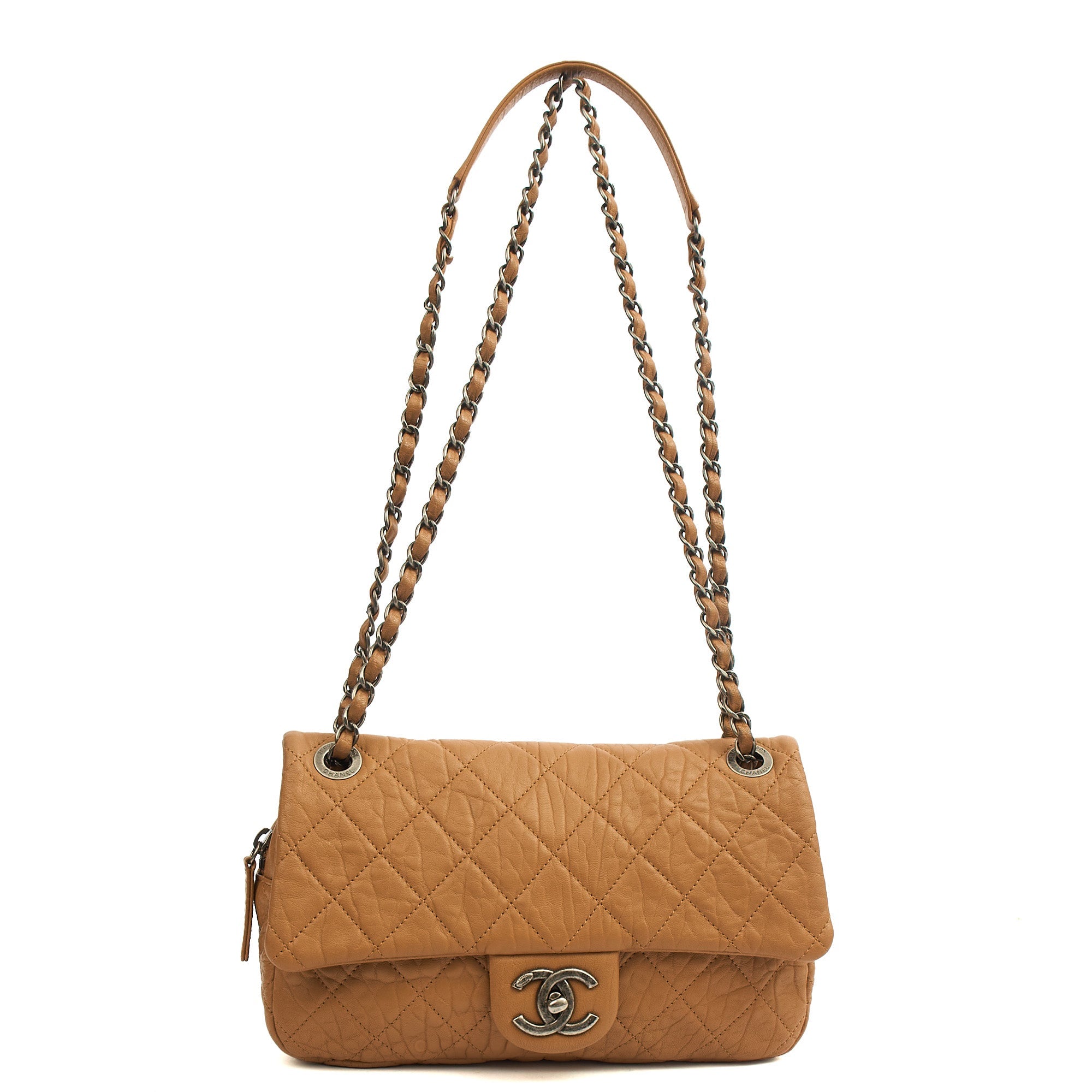 Chanel Shoulder Bag Flap Bag in Brown, Calfskin Leather — Lifestyle View