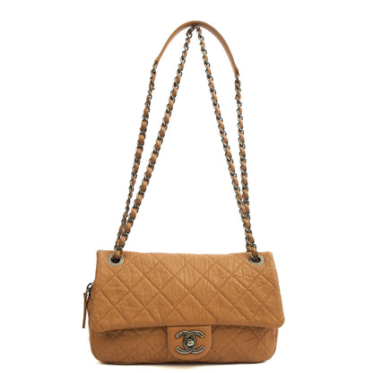 Chanel Shoulder Bag Flap Bag in Brown, Calfskin Leather — Lifestyle View