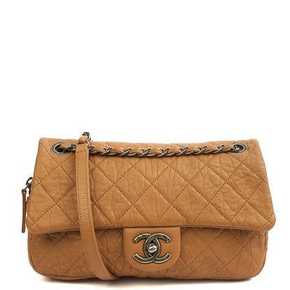 Chanel Shoulder Bag Flap Bag in Brown, Calfskin Leather — Front View