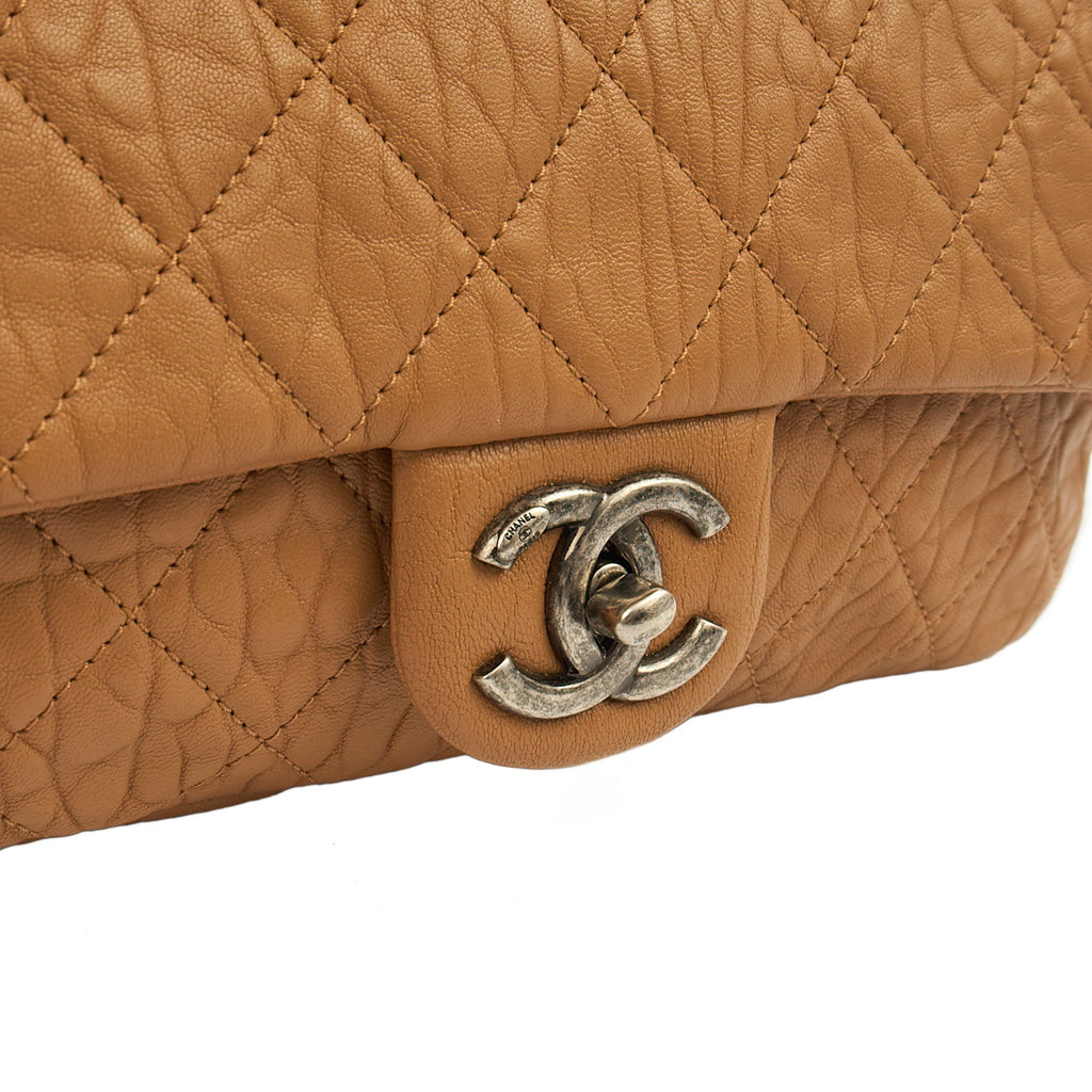 Chanel Shoulder Bag Flap Bag in Brown, Calfskin Leather — Side View