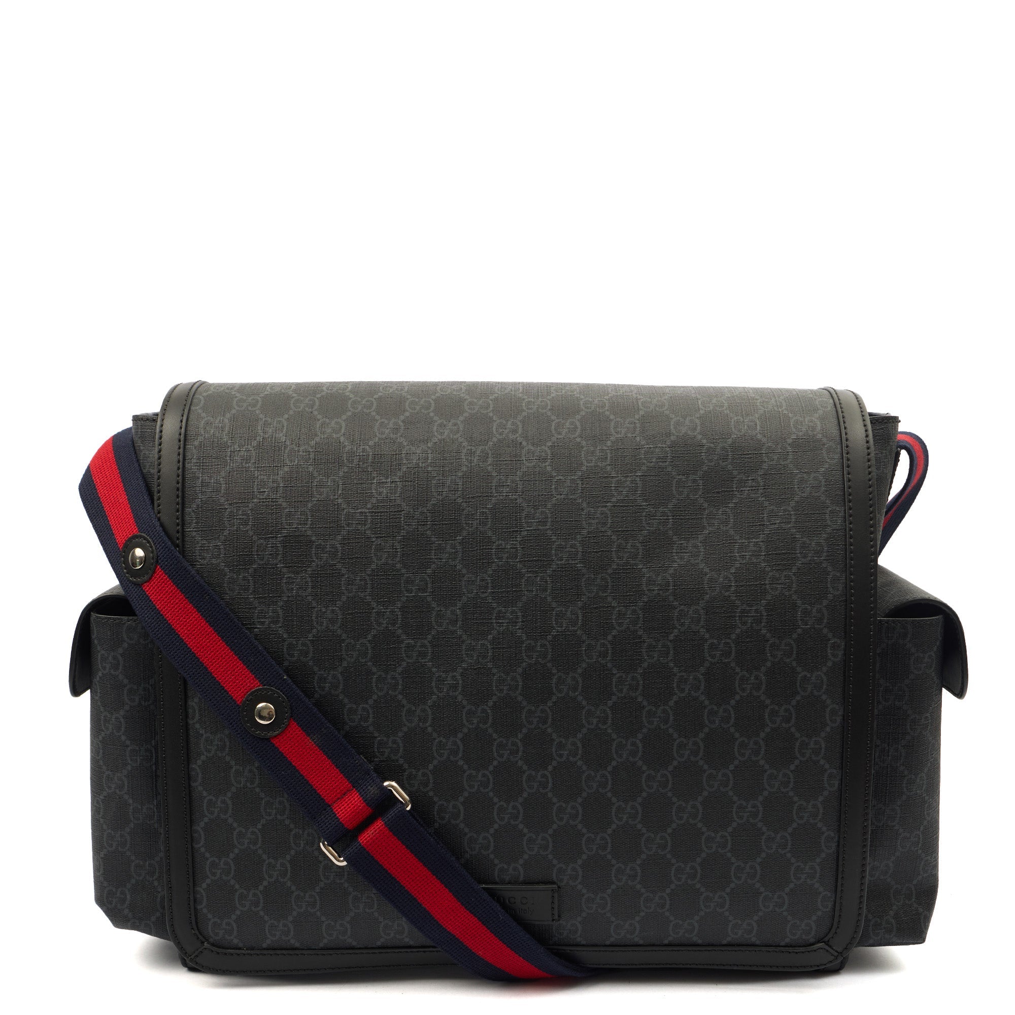 Gucci Cross Body Baby Carrier in GG Supreme, Exotic Effect Leather — Front View