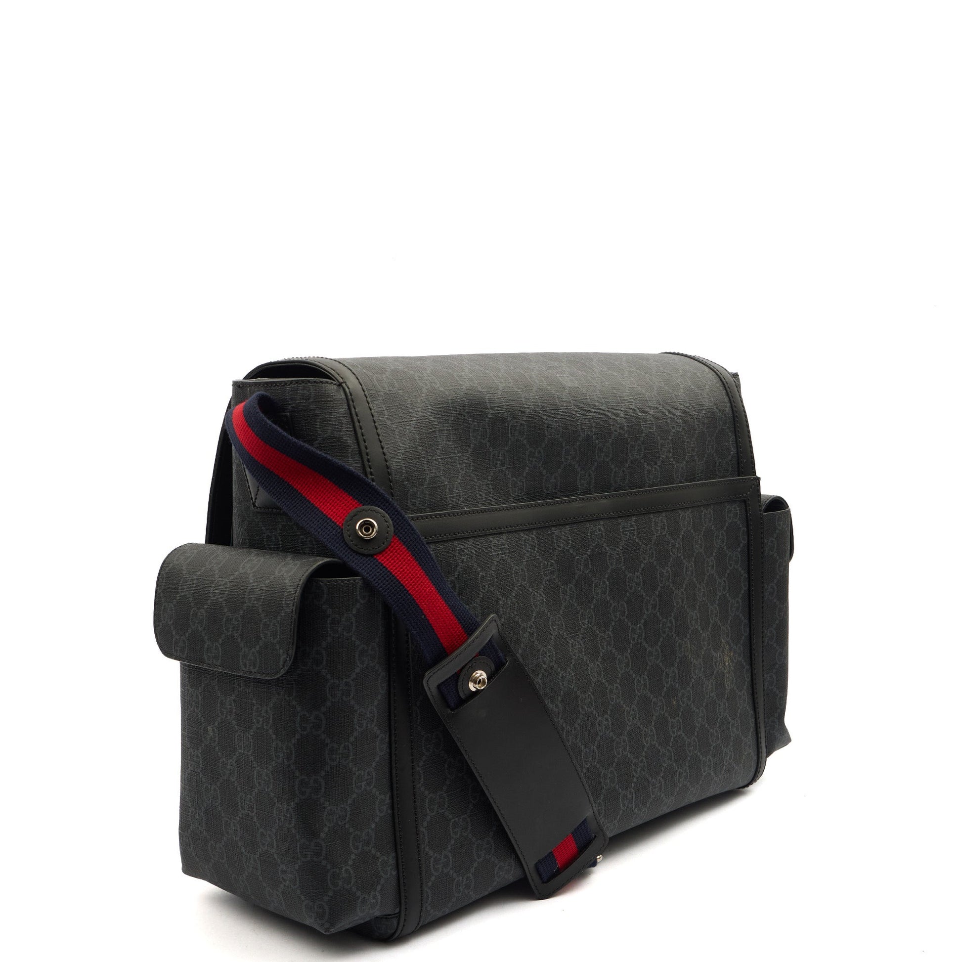 Gucci Cross Body Baby Carrier in GG Supreme, Exotic Effect Leather — Side View