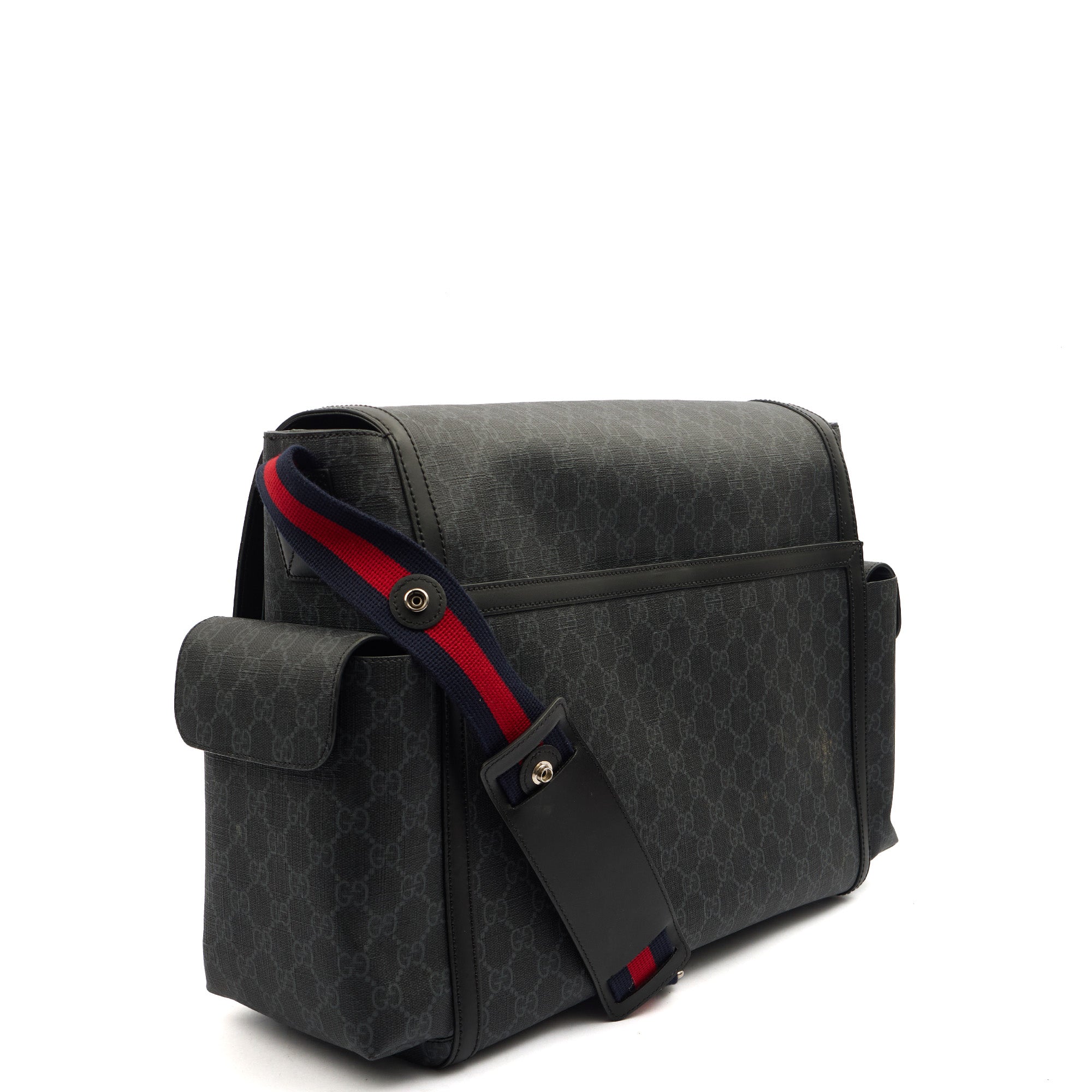 Gucci Cross Body Baby Carrier in GG Supreme, Exotic Effect Leather — Side View