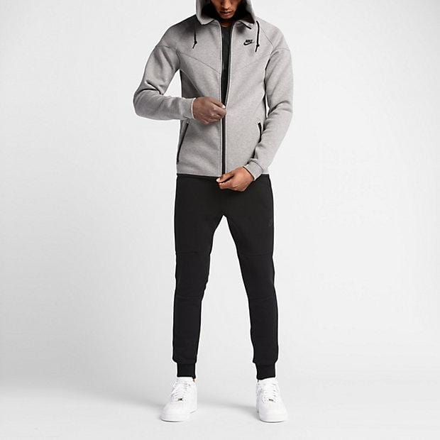 NIKE TECH FLEECE WINDRUNNER MEN'S HOODIE - Medium Grey-Black — XXS — Top View