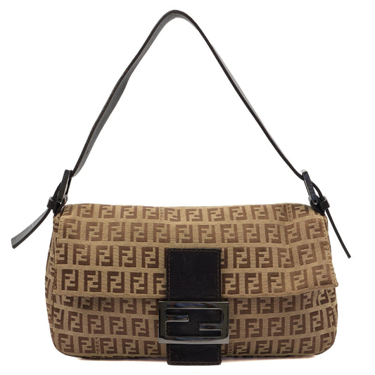 Fendi Shoulder Bag Baguette in Zucca FF, Canvas — Front View
