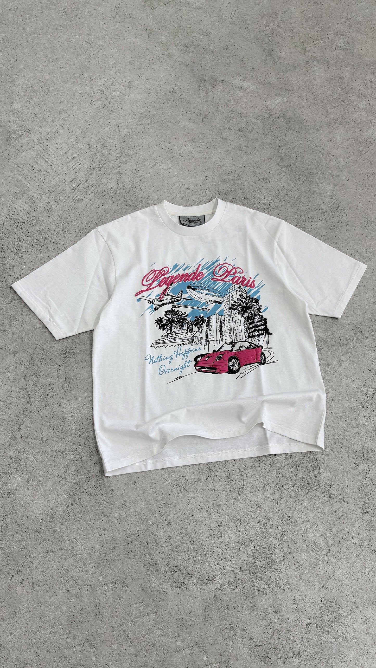 Legende Paris OVERNIGHT SKETCH T-SHIRT - WHITE — XS — Top View