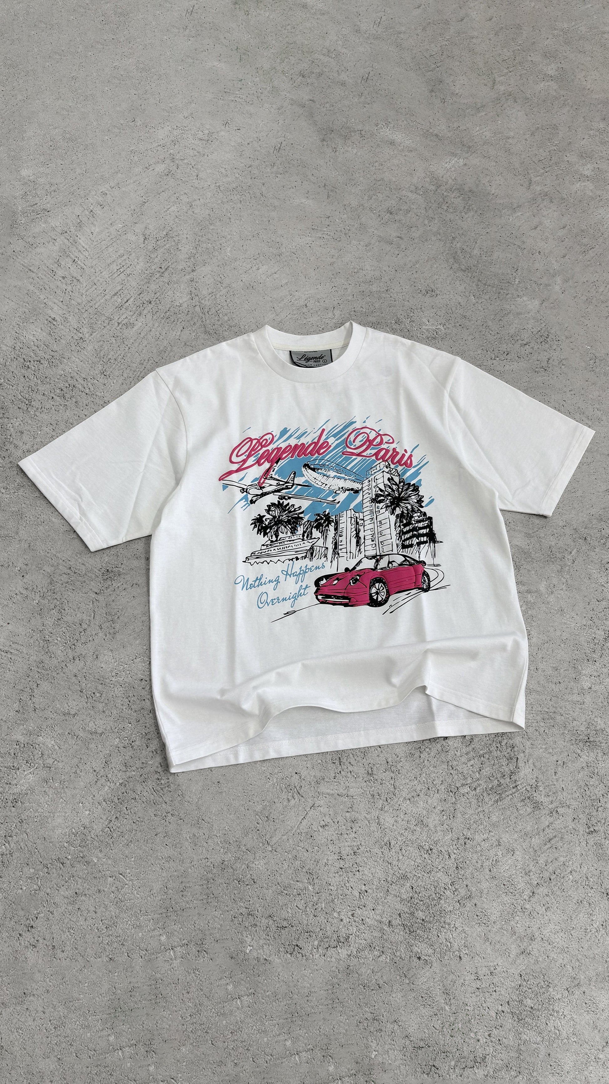 Legende Paris OVERNIGHT SKETCH T-SHIRT - WHITE — XS — Top View