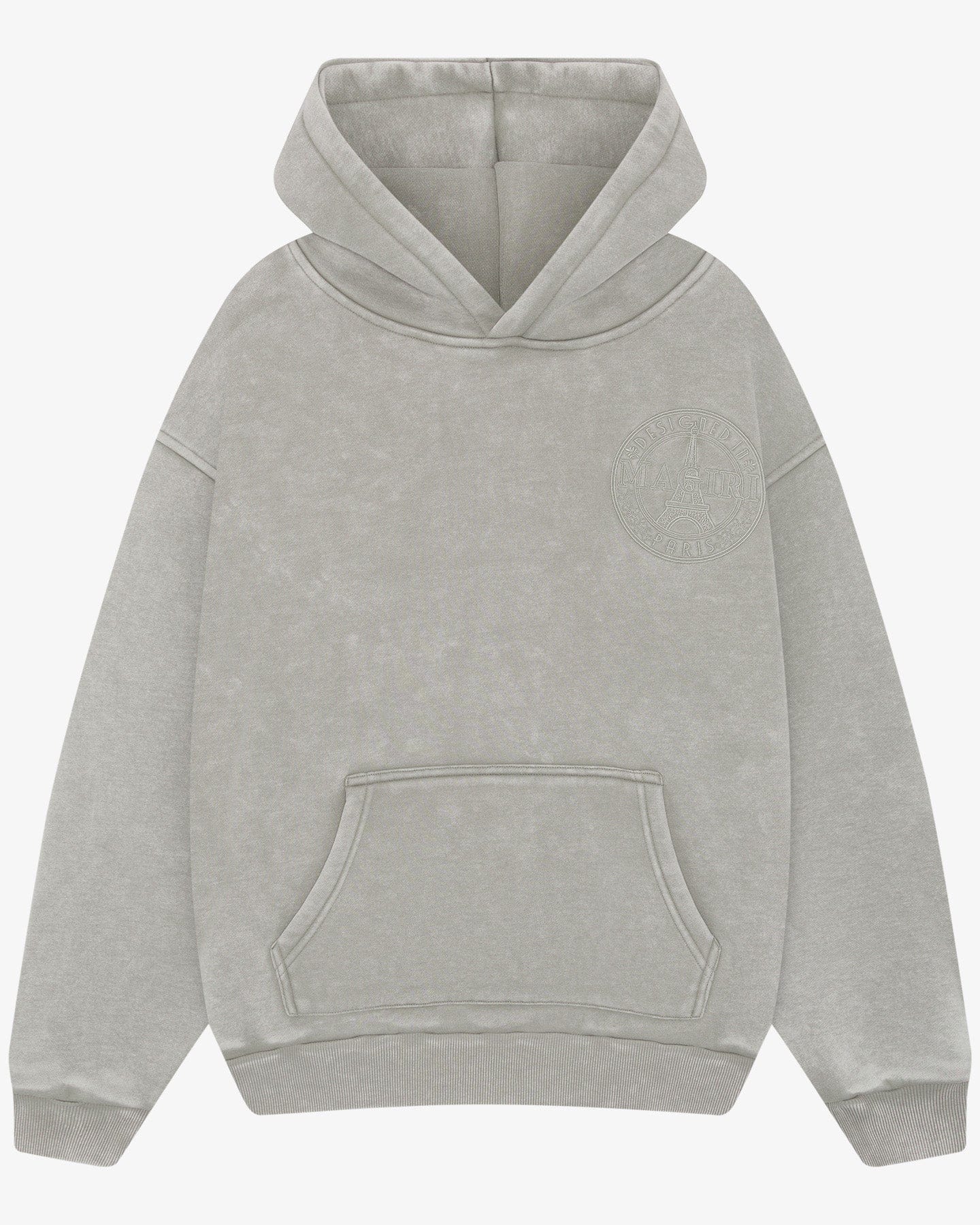 Magiri Embroidered Acid Wash Hoodie 'Washed Oatmeal' — Washed Oatmeal — Size S — Front View