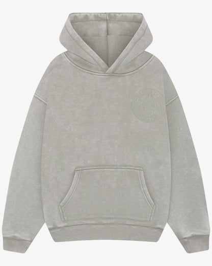 Magiri Embroidered Acid Wash Hoodie 'Washed Oatmeal' — Washed Oatmeal — Size S — Front View