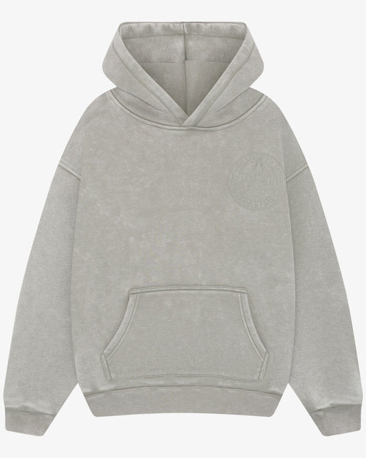 Magiri Embroidered Acid Wash Hoodie 'Washed Oatmeal' — Washed Oatmeal — Size S — Front View