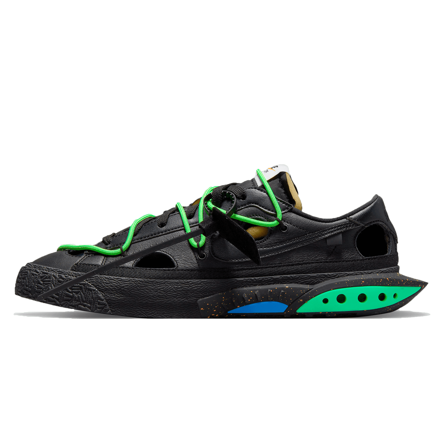 Off-White x Nike Blazer Low 'Black Electro Green' — UK 3 | EU 35.5 | US 3.5 — Front View