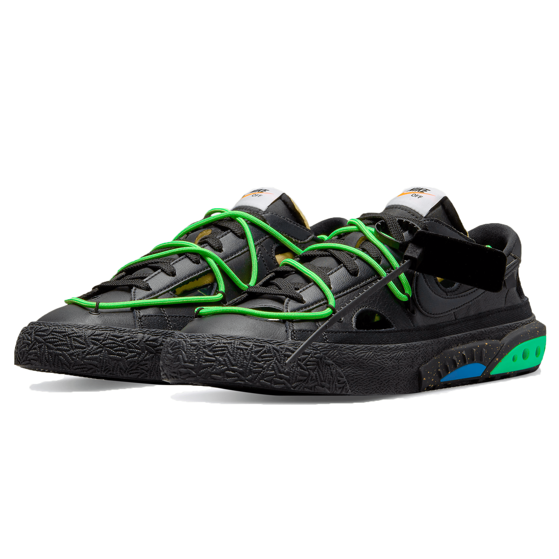 Off-White x Nike Blazer Low 'Black Electro Green' — UK 3 | EU 35.5 | US 3.5 — Side View