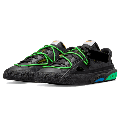 Off-White x Nike Blazer Low 'Black Electro Green' — UK 3 | EU 35.5 | US 3.5 — Side View