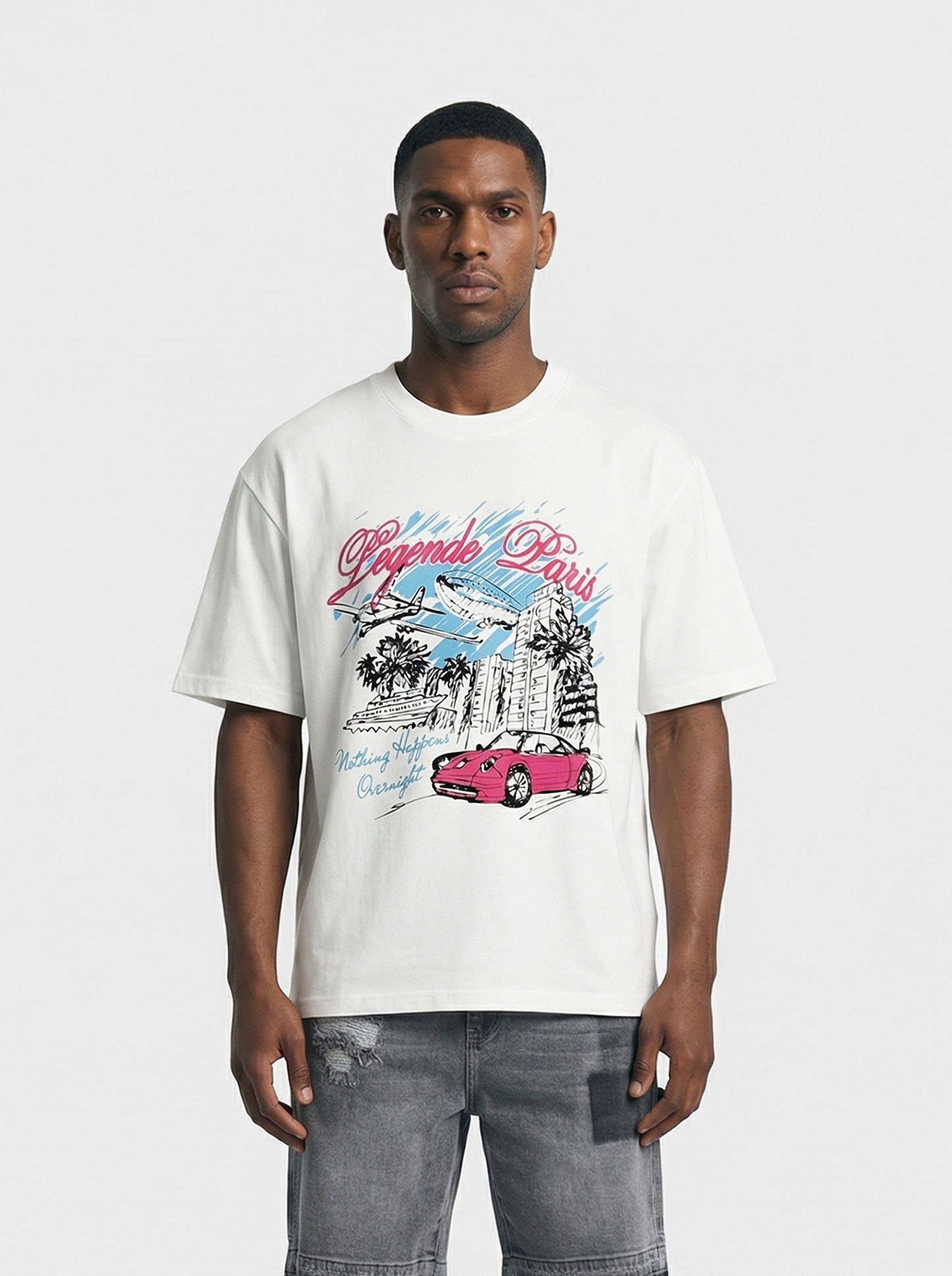 Legende Paris OVERNIGHT SKETCH T-SHIRT - WHITE — XS — Front View