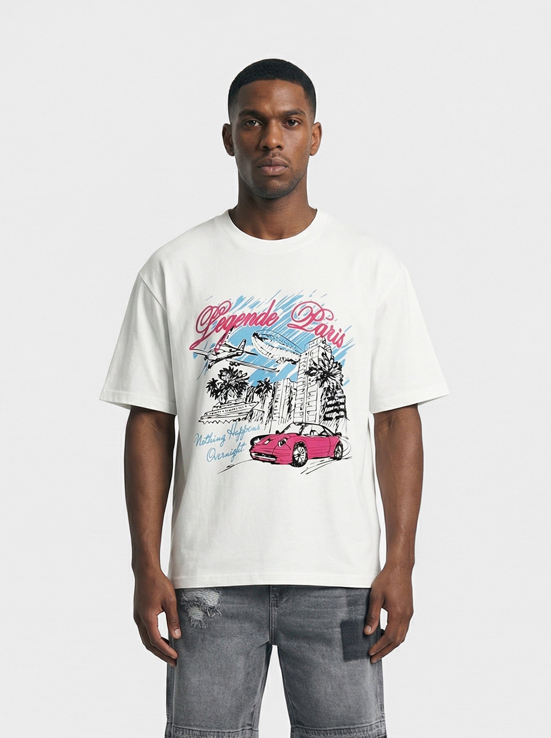 Legende Paris OVERNIGHT SKETCH T-SHIRT - WHITE — XS — Front View