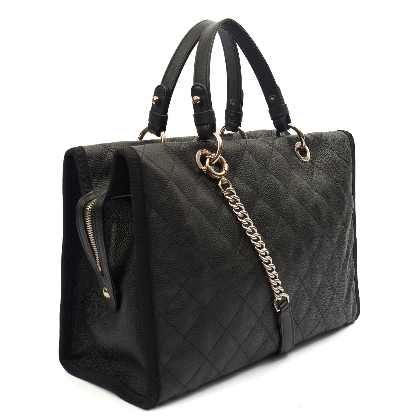 Chanel Tote Shopper Tote in Black, Caviar Leather — Side View