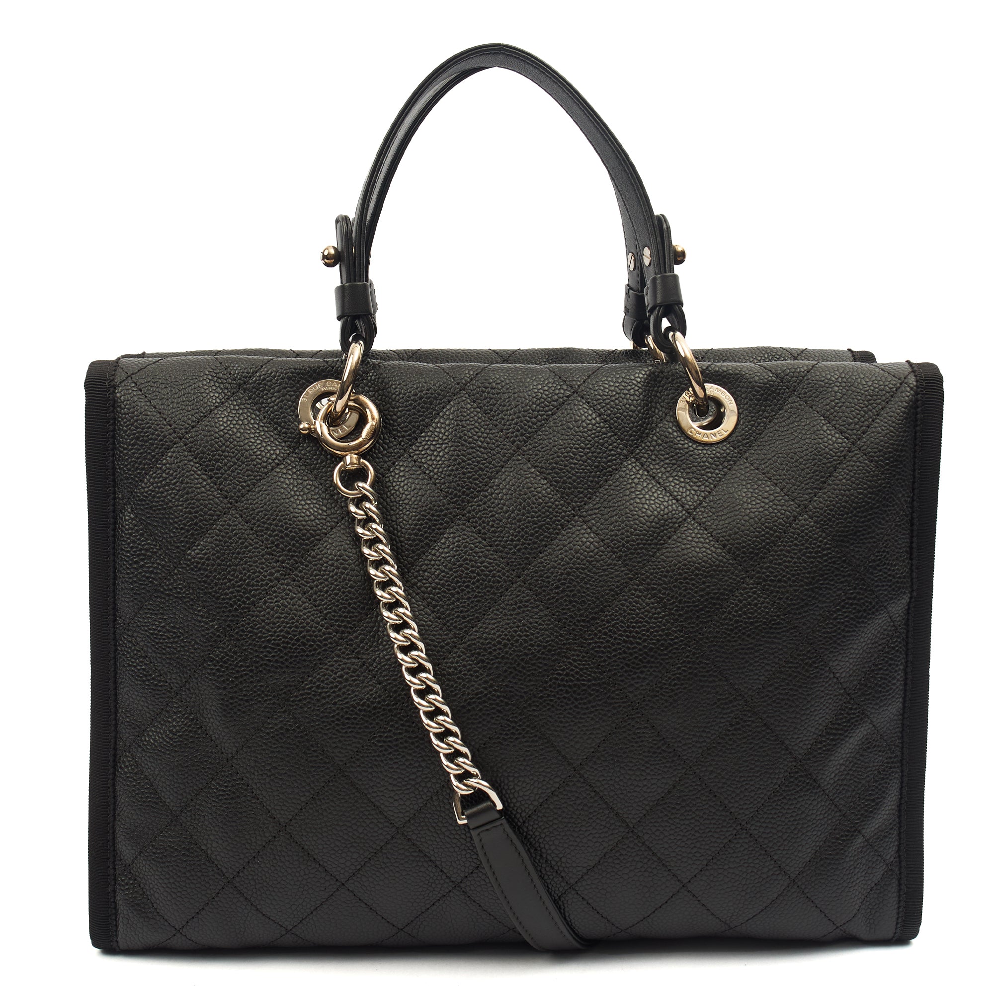 Chanel Tote Shopper Tote in Black, Caviar Leather — Back View