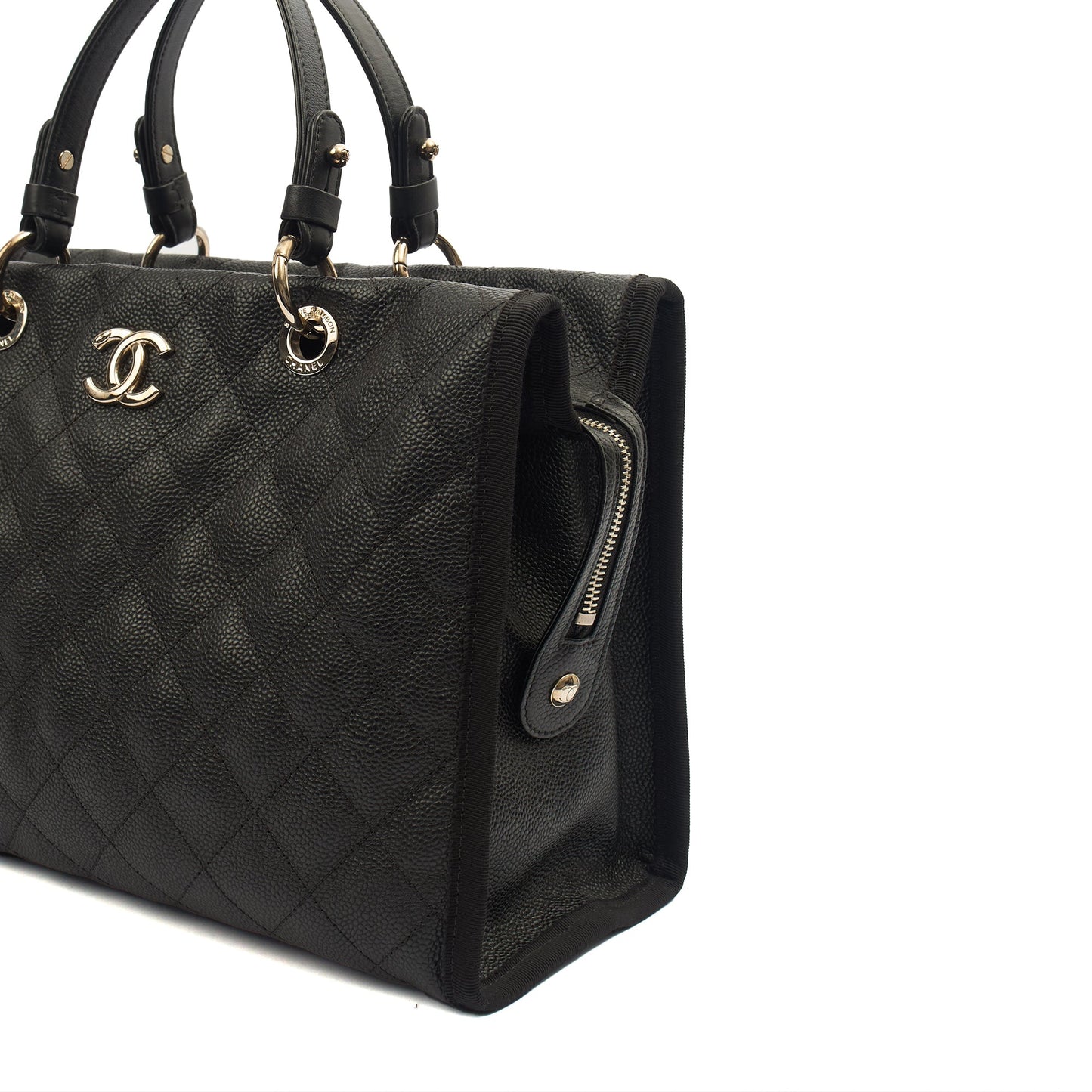 Chanel Tote Shopper Tote in Black, Caviar Leather — Top View