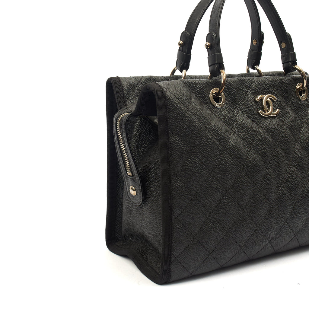 Chanel Tote Shopper Tote in Black, Caviar Leather — Detail View