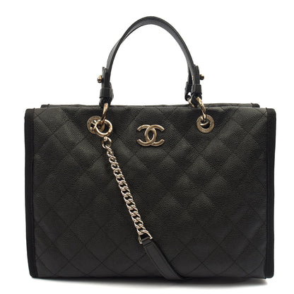 Chanel Tote Shopper Tote in Black, Caviar Leather — Front View