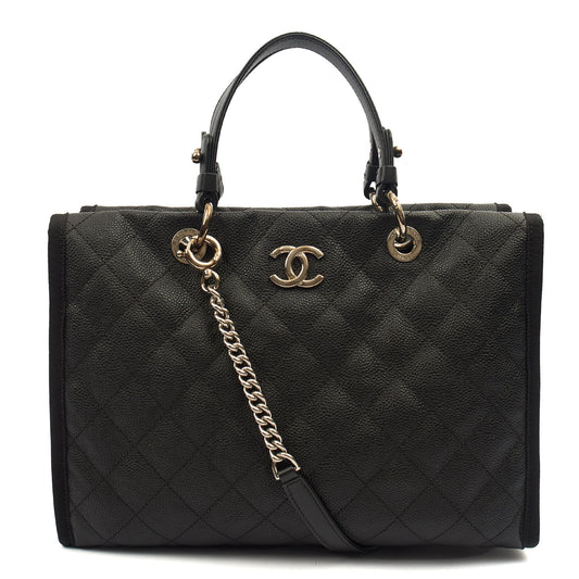 Chanel Tote Shopper Tote in Black, Caviar Leather — Front View