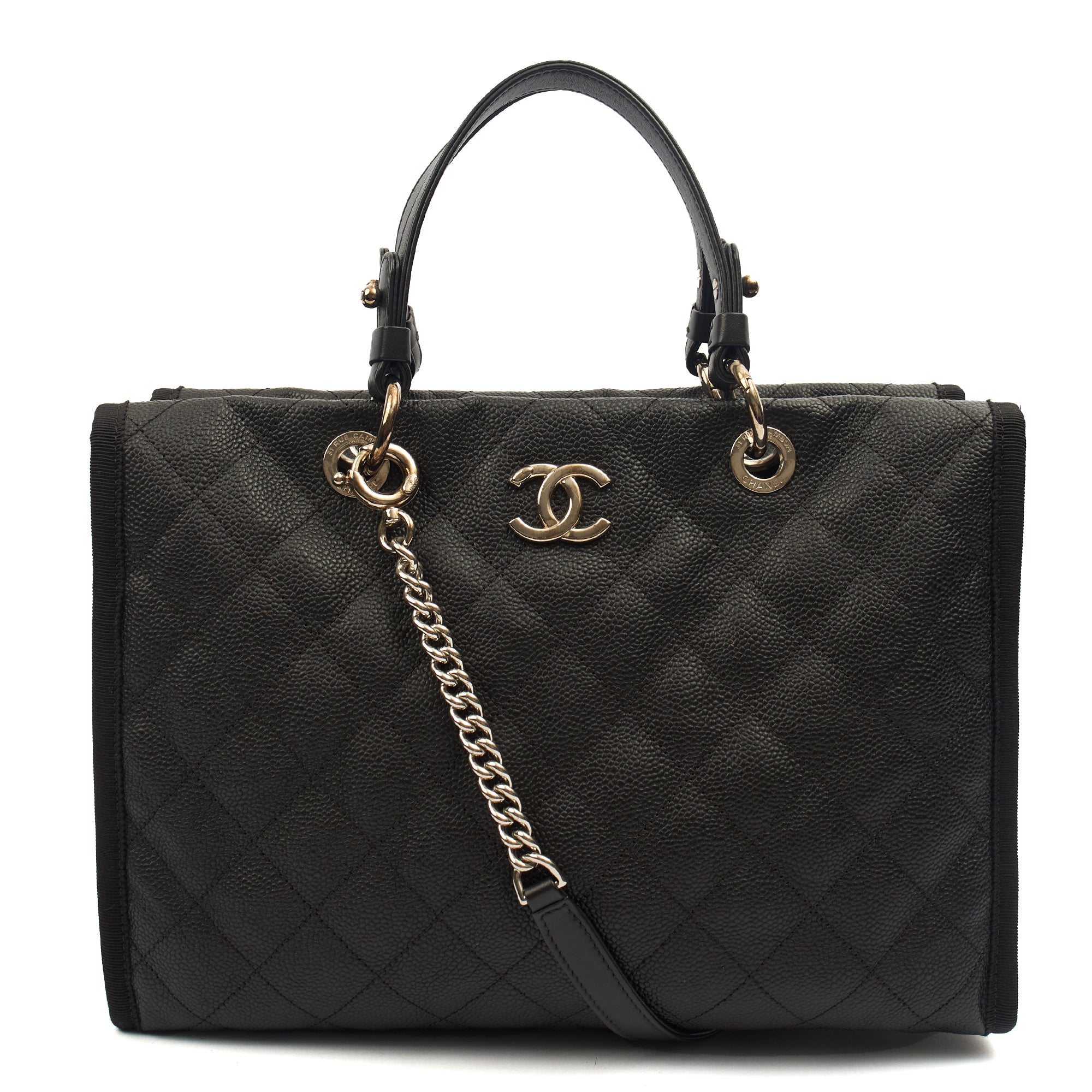Chanel Tote Shopper Tote in Black, Caviar Leather — Alternate View 8