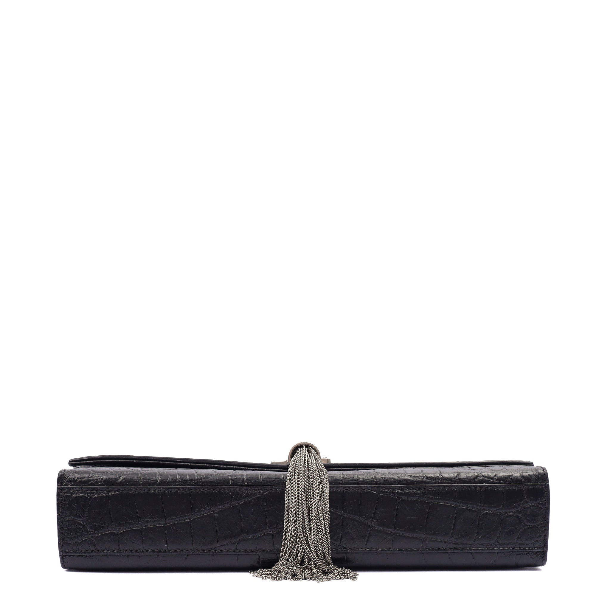 Saint Laurent Cross Body Kate Small Tassel in Black, Exotic Effect Leather — Top View