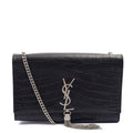 Saint Laurent Cross Body Kate Small Tassel in Black, Exotic Effect Leather — Front View