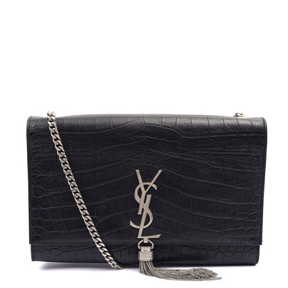 Saint Laurent Cross Body Kate Small Tassel in Black, Exotic Effect Leather — Front View