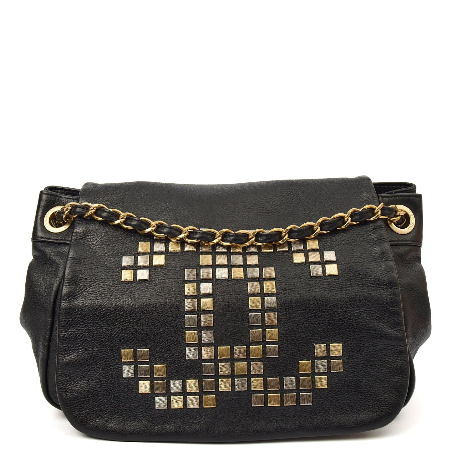 Chanel Shoulder Bag 3 Accordion Flap Bag in Black, Leather — Front View